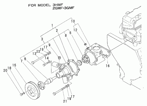 Pompe de Circulation Complète (sans poulie)  pour moteur YANMAR Série: 2GM 2GM20 F